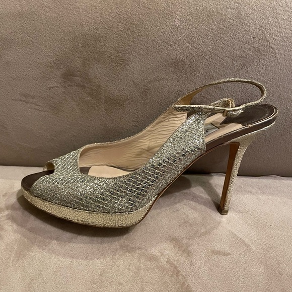 Jimmy Choo Nova Peep-Toe Sling Back Heels Champagne, Size EU 38, USA 7.5- $50 - Picture 7 of 8